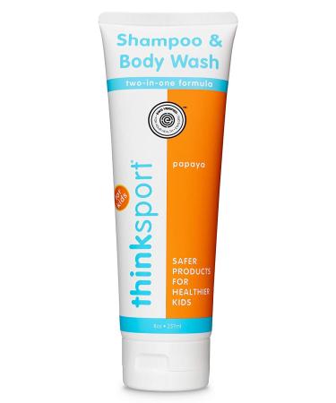 Thinksport Kids Shampoo & Body Wash | Tear Free  EWG Verified  Free of Parabens  Phthalates | Clean  For Hair & Body  Sensitive Skin - Papaya  8oz (TUSHAMPK) Fresh 8 Fl Oz (Pack of 1)