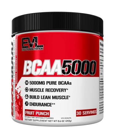Evlution Nutrition BCAA5000 Powder 5 Grams of Branched Chain Amino Acids (BCAAs) Essential for Performance, Recovery, Endurance, Muscle Building, Keto Friendly, No Sugar (30 Servings, Fruit Punch) 30 Servings (Pack of 1) F…