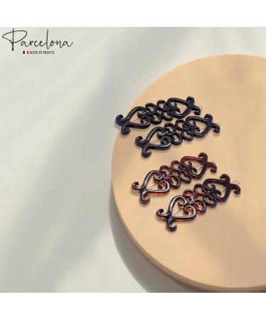 Parcelona French Little Hearts Shell Black Small Celluloid Acetate Side Slide Barrette Snap on Hair Clips (4 Pack) - Buy Online on GoSupps.com