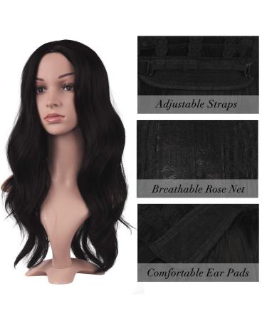 Buy Fine Long Curly Wig - 55 cm Black Middle Part Synthetic Wavy Wig for Women | Perfect for Parties & Daily Wear - Buy Online on GoSupps.com