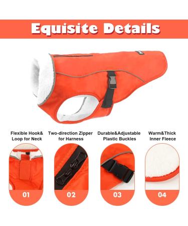 EMUST Waterproof Winter Dog Coat with Warm Fleece Lining | Orange | X-Large (S-3XL) - Buy Online on GoSupps.com