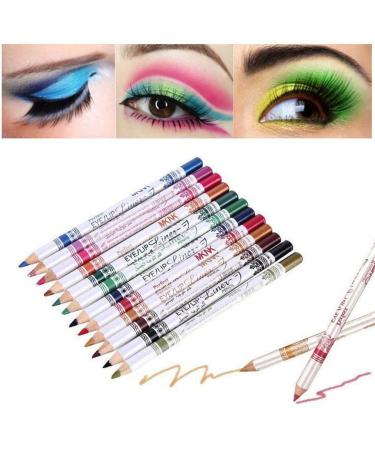 Waterproof 12 PCS Ultra Bright Colors Durable Eyeliner Eyebrow Eyeshadow Lip Liner Pencil Pen Cosmetic Makeup Set Kit Tools