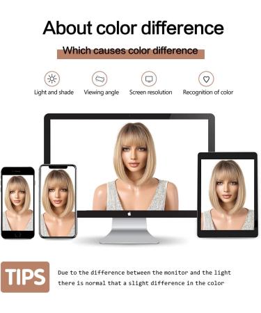 Esmee Short Straight Blonde Bob Wig with Fringe - Shoulder Length Synthetic Cosplay Ombre 12 Inch - Buy Online on GoSupps.com
