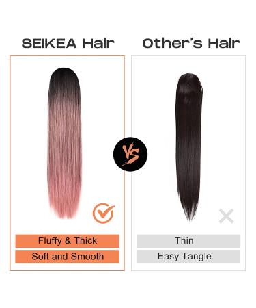 SEIKEA 28 Drawstring Ponytail Extension for Black Women - Long Straight Synthetic Hairpiece - Natural Black/Pink 28 Inch - Buy Online on GoSupps.com
