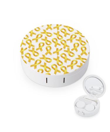 Gold Ribbon to Childhood Cancer Awareness Round Case For Contact Lens Kit Storage Box with Mirror Printed