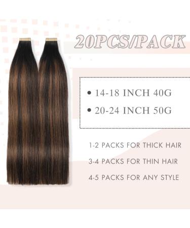 YDDM Tape-In Extensions | 20Pcs Real Human Hair 55cm Natural Black & Chestnut Brown - Invisible Hair Extensions 1b/1b/6# 22inch - Buy Online on GoSupps.com