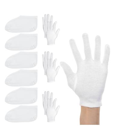 6 Pairs Moisturizing Socks Gloves Set Spa Foot Moisturizer Socks & Cotton Lotion Gloves for Overnight Hydration Repair Dry Hands & Feet Rough Cracked Skin Treatment(Each 3)