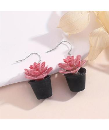 Feylie Small Bonsai Earrings - Creative Succulent Jewelry | Perfect Garden Gift for Mothers Women and Gardeners - Red - Buy Online on GoSupps.com