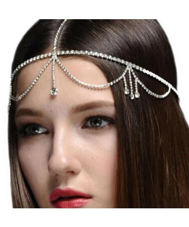 Rhinestone Waterdrop Head Chain Headband for Women - Silver 2 | Wedding Bridal Hair Jewelry - Buy Online on GoSupps.com