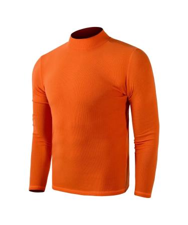 Mens Mock Turtleneck Long Sleeve Shirts Thermal Base Layer Top Large Orange