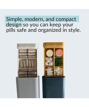PALO Pill Box Case - Compact Waterproof Organizer for Pills Vitamins & Supplements - 6/3 Compartments - Stylish Peacock Blue/Mustard - Perfect for Handbag & Travel - Buy Online on GoSupps.com