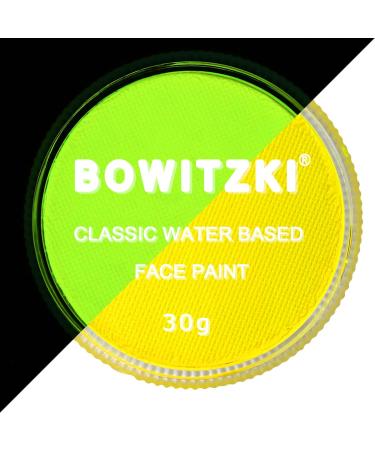 Bowitzki 30g Professional Face Paint Body Paint Water Based Face painting Makeup Safe for Kids and Adults Split Cake Single Color Halloween Christmas (Neon Yellow)