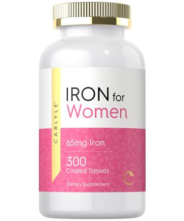 Carlyle Iron Supplement for Women 65mg | 300 Coated Tablets | Vegetarian Non-GMO & Gluten Free