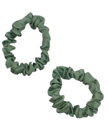 Topkids Accessories Set of 2 Small Satin Scrunchies for Girls & Women Hair Accessories for Ladies & Teens Non-Slip Scrunchie Imitation Silk Scrunchies Hair Bobbles (Olive Green)