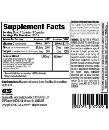 Immune Support Formula with L Lysine, Zinc, Vitamin C & Oregano Oil - 120 Capsules - Buy Online on GoSupps.com