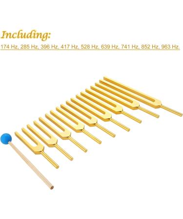 Dreld 9 Solfeggio Tuning Forks Kit - Healing Forks with Silicone Hammer and Bag for DNA Repair - Golden - Sound Therapy Musical Instrument - Buy Online on GoSupps.com