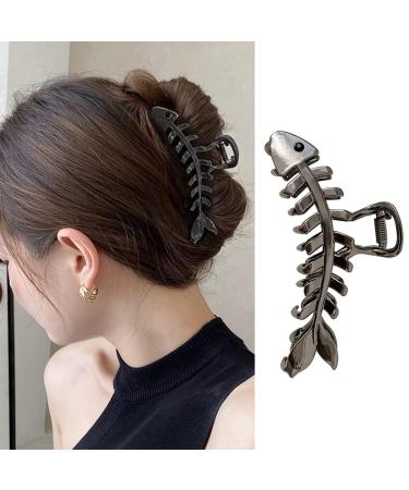 Fish Bone Hair Clips Claw Metal Black Hair Claws 1Pcs Fish Bone Shape Hair Jaw Clamps Hair Accessories Non-slips Hair Styling Catch Clips Hairpins for Women Thick or Thin Hair Decorations Black Fishbone