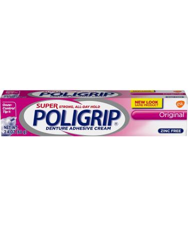 SUPER POLIGRIP Denture Adhesive Cream Original 2.40 oz (Pack of 4)