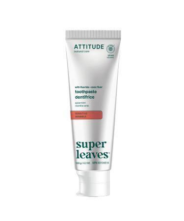 Attitude Sensitive Toothpaste with Fluoride, Spearmint Flavor, Vegan & Cruelty-Free, Sugar-Free, Plant & Mineral-Based Ingredients, Clean Oral Care, 4.2 Oz