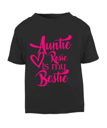 Pink Auntie Custom Name is My Bestie Baby T Shirt Top Aunty 12-13 Years Black