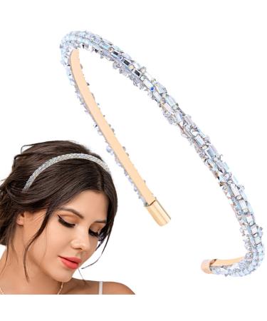 Flayem Rhinestone Headband Wedding Bridal Hair Hoop Narrow Crystal Headband Party Holiday Daily Hair Accessories for Women and Girls (White)