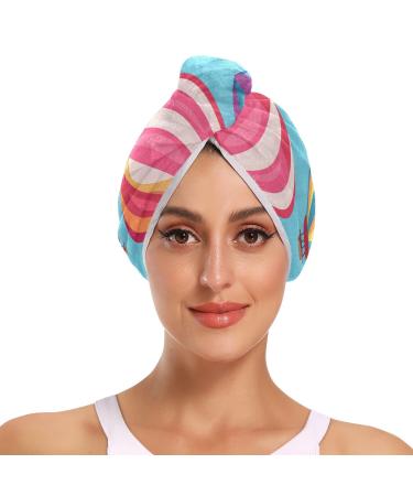 Hot Air Balloon Hair Towel 2 Pack Super Absorbent Hair Drying Towel Quick Dry Hair Turbans Head Towel with Button Twisty Wrap for Women Girls
