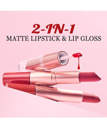 Buy 3 Pcs 2-in-1 Lipstick Lip Gloss Set - Waterproof Long Lasting Moisturizing Velvet Tint for Women | Durable Makeup Essentials - Buy Online on GoSupps.com