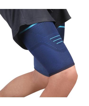 Ruilala compression thigh bandage men and women ventilation thigh support with non -slip silicone for muscle fiber tear muscle pollution injury recovery sport 2 pieces (blue m) m blue