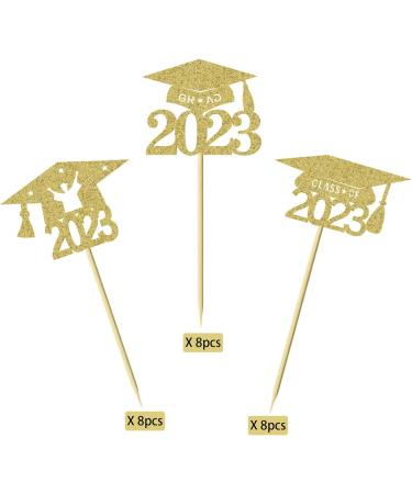 24Pcs 2023 Graduation Cupcake Toppers Gold Glitter 2023 Grad Cap Cupcake Picks Cake Decorations Graduation Theme Party Supplies Gold 2 - Buy Online on GoSupps.com