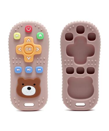 Airfish baby biting toys baby remote control bite ring silicone toothing aid baby bpa-free teething nursing accessories for 3-12 months baby (pink)