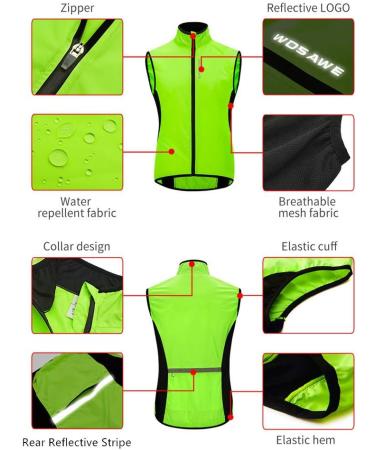 WOSAWE Cycling Vest for Men & Women | Reflective Breathable Sleeveless Wind Jacket - New Green L | Ideal for Running & Cycling - Buy Online on GoSupps.com