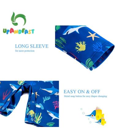 UPF 50+ Blue Shark Print Baby Swimwear with Snap Bottom | Toddler One Piece Swimsuit 9-12 Months - Buy Online on GoSupps.com
