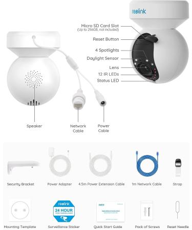 REOLINK E1 Outdoor Plug-in WiFi Security Camera - 5MP HD PTZ, Motion Tracking, 5GHz WiFi, 3X Optical Zoom, Person/Vehicle Detection, Color Night Vision - Buy Online on GoSupps.com