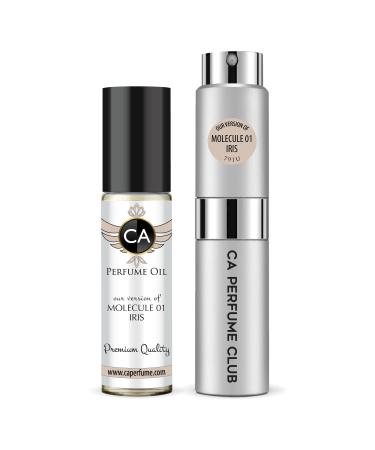 CA Perfume Duo Impression of Molecule 01 Iris For Women & Men Sprayer + Body Oil Roll-On Bottles 0.27 Fl Oz+0.33 Fl Oz