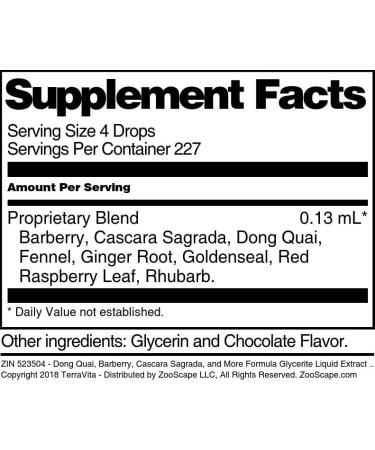 Dong Quai Barberry Cascara Sagrada and More Formula Glycerite Liquid Extract (1:5) - Chocolate Flavored (1 oz ZIN: 523504) - Buy Online on GoSupps.com