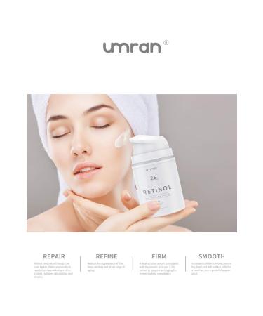 UMRAN Premium Retinol Cream 2.5% for Face and Eye Care - Anti-Aging Moisturizer with Hyaluronic Acid, Vitamin E, and Green Tea - Day and Night Cream, 50ml - Buy Online on GoSupps.com