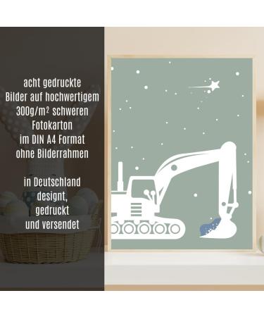 Waschilkind Construction Vehicles Poster Set - 8 A4 Posters for Kids' Room | Excavators Cranes Trucks & More in Blue & Green - Perfect for Baby & Boys D cor | Unframed - Buy Online on GoSupps.com