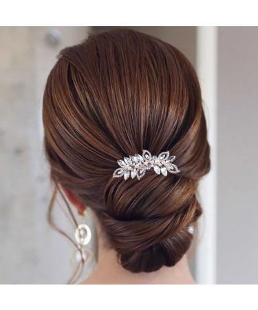 Aneneiceera Bride Wedding Crystal Hair Comb Clip Gold Hair Side Combs Pearl Hair Comb Leaf Rhinestone Headpieces Bride Hair Piece bridesmaid Hair Accessories for Women and Lady Girls
