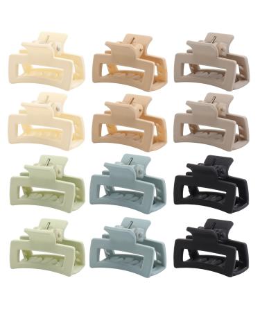 12 PCS Hair Claw Clips, Mini Hair Clips for Women Girls, Mini Square Hair Claw Clips, Rectangle Hair Jaw Clips, Non-slip Banana Clips Barrettes for Thin/Medium Hair light color