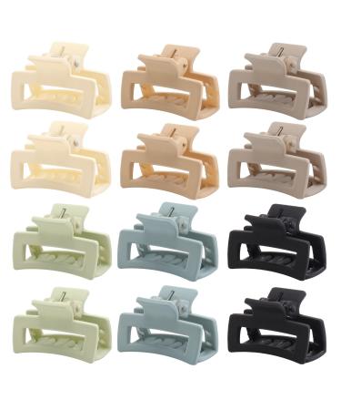 12 PCS Hair Claw Clips, Mini Hair Clips for Women Girls, Mini Square Hair Claw Clips, Rectangle Hair Jaw Clips, Non-slip Banana Clips Barrettes for Thin/Medium Hair light color