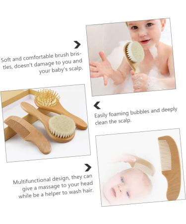 FRCOLOR 3pcs Bath Brush Set for Kids - Scalp Scrubber, Shower Comb, Body Scrub - Baby Hair Brush, Woolen Comb - Wooden Handle - Buy Online on GoSupps.com