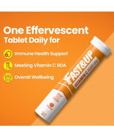 Fast&Up Vitamin C 1000 mg Effervescent Tablets - Immune System Support - Orange Flavour - 20 Count Pack - Buy Online on GoSupps.com