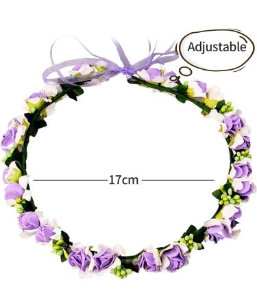 Flower Crown Flower Girl Hair Accessories Festival Accessories Hen Party Accessories Flower Headband with Ribbon for Women or Girls (Purple) - Buy Online on GoSupps.com