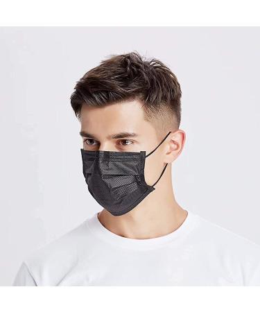 50 pcs TOSSI Black Face Masks with Ear Loops 3-ply Non-woven Disposable Comfortable & Breathable with Adjustable Metal Nose Strip - Buy Online on GoSupps.com