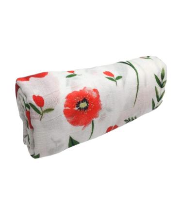 Little English Bamboo/Cotton Large Muslin Blankets for babies Soft & comfortable blanket perfect for swaddling - Luxury Pram Blanket - Red Poppy - 120cm x 120cm