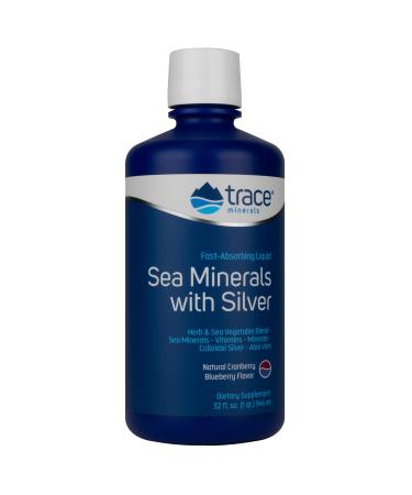 Trace Minerals | Liquid Sea Minerals with Silver | Fast Absorbing Herb and Sea Vegetable Nutrient Blend Vitamins Colloidal Silver Aloe Vera | Cranberry Blueberry Flavor | 32 fl oz 32 Servings