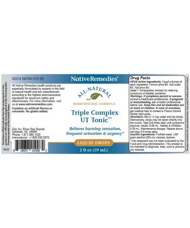Native Remedies Triple Complex UT Tonic - Natural Homeopathic Relief for Bladder Irritation & Frequent Urination - 59mL - Buy Online on GoSupps.com