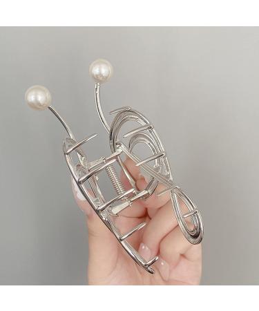 Silver Musical Note Hair Clip with Pearl Designs | Large Non-slip Hair Claw Barrette for Women | Cute Styling Accessory - Buy Online on GoSupps.com