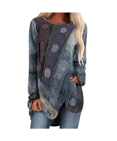 Long Sleeve Shirts for Women Trendy Vintage Tie Dye Blouses Tees Casual Oversize Loose Fit Irregular Hem Pullover Tops Large A01gray