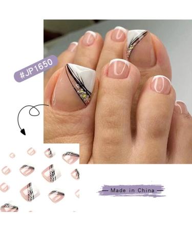 SINLOV Pink Square Fake Toenails Shiny Crystal Print on False Toe Nails Short Full Cover False Artificial Toenails Nails for Women and Girls  - Buy Online on GoSupps.com